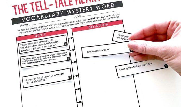 Tell tale heart vocabulary worksheet